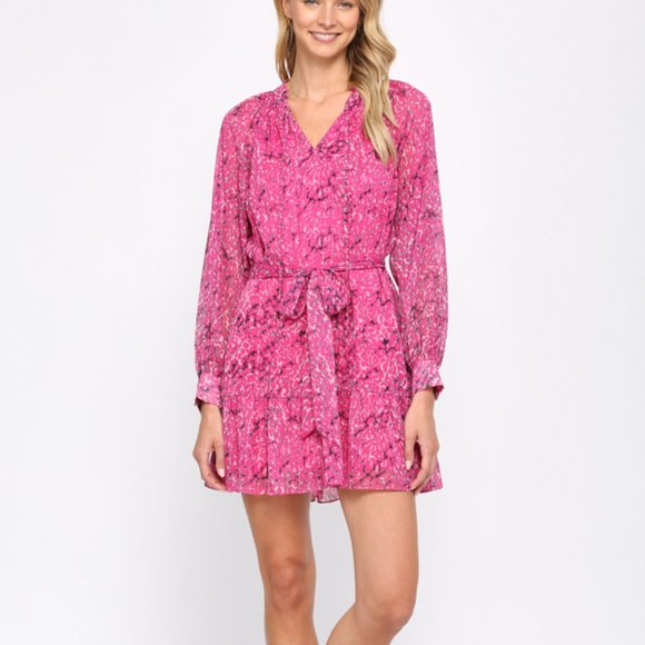 Fate Dresses & Skirts - NWT Fate Animal Print With Lurex Chiffon Tie Waist Dress In Hot Pink
